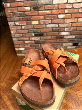 White Mountain Orange Braided Buckle Slide Sandals